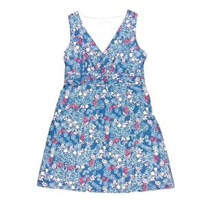 Like New Boden Floral V Neck Sleeveless Dress Blue Pink 8P